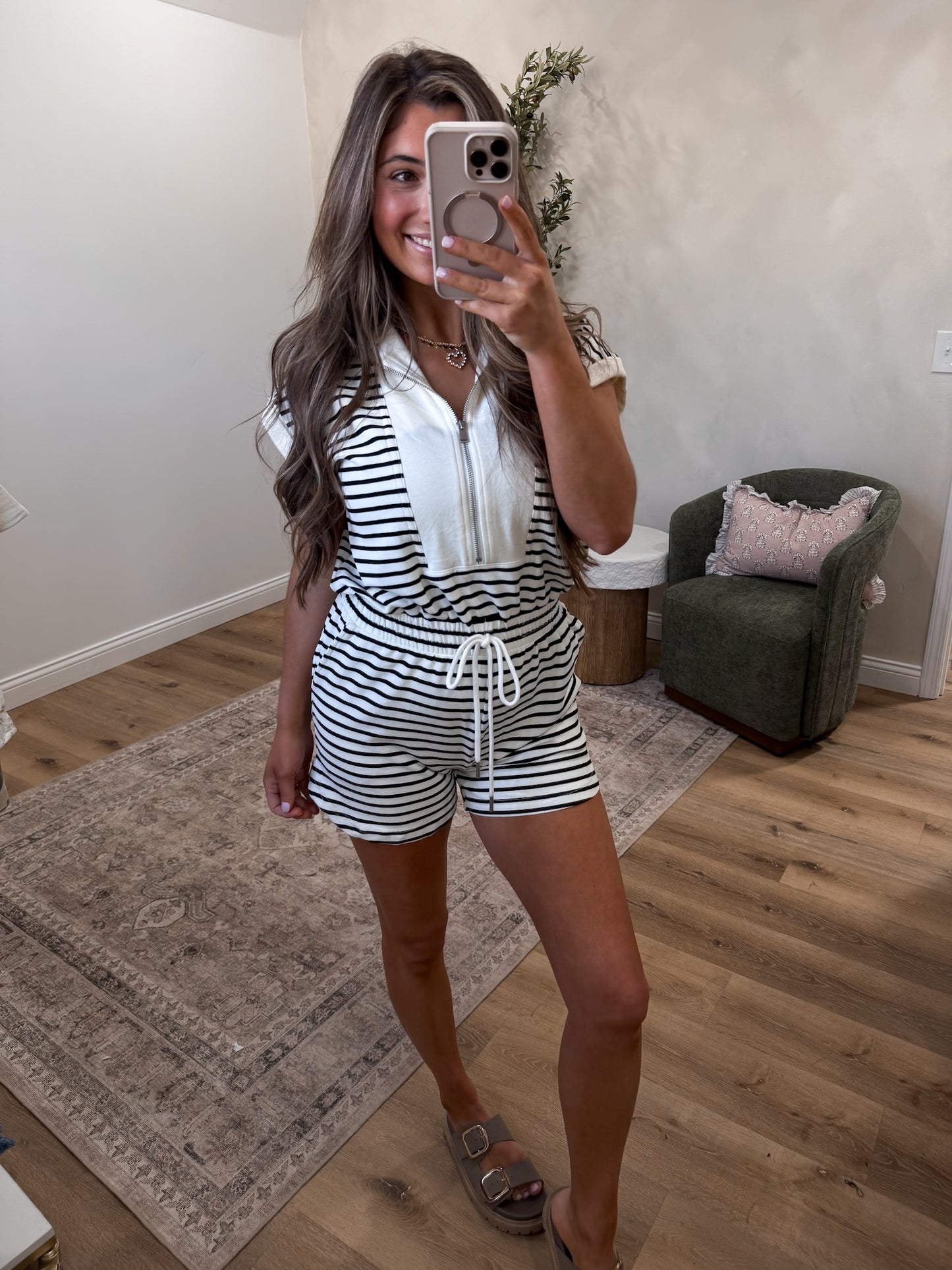 Harbor Bay Striped Romper - black
