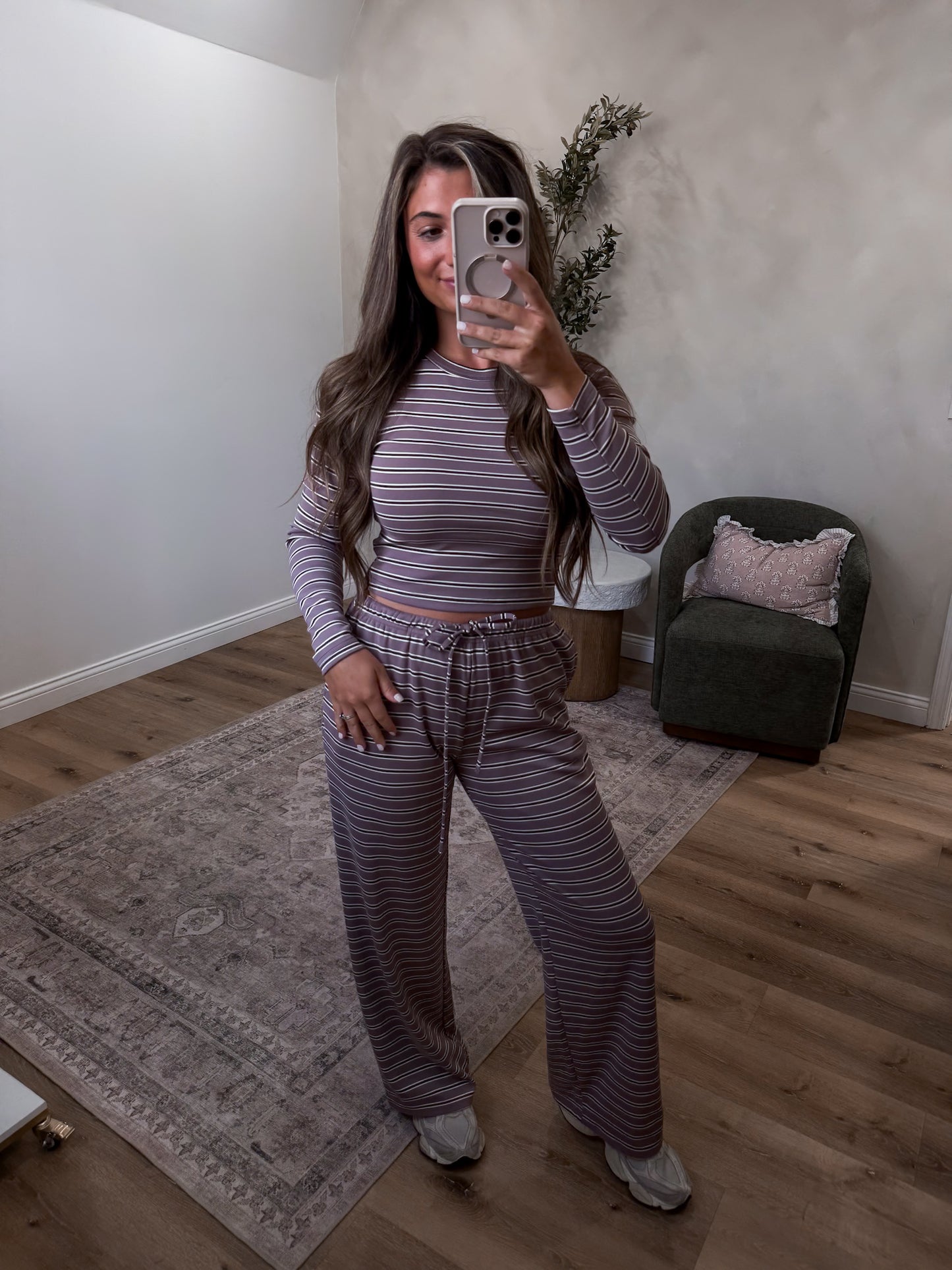 Anniston Striped Lounge Set - mauve/brown