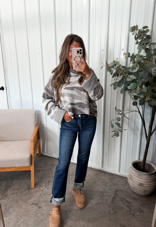 Boat neck Camo Sweater