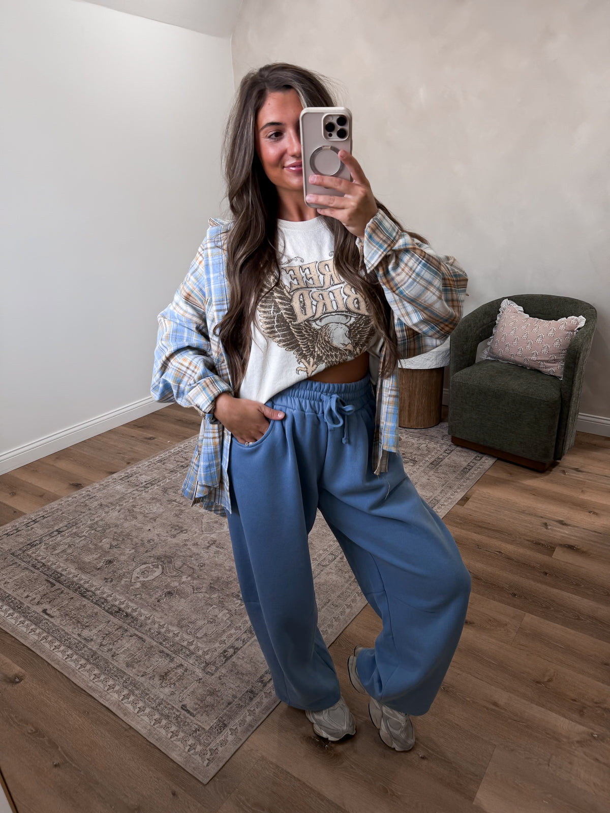 Kambrie Plaid Flannel - tan/blue combo