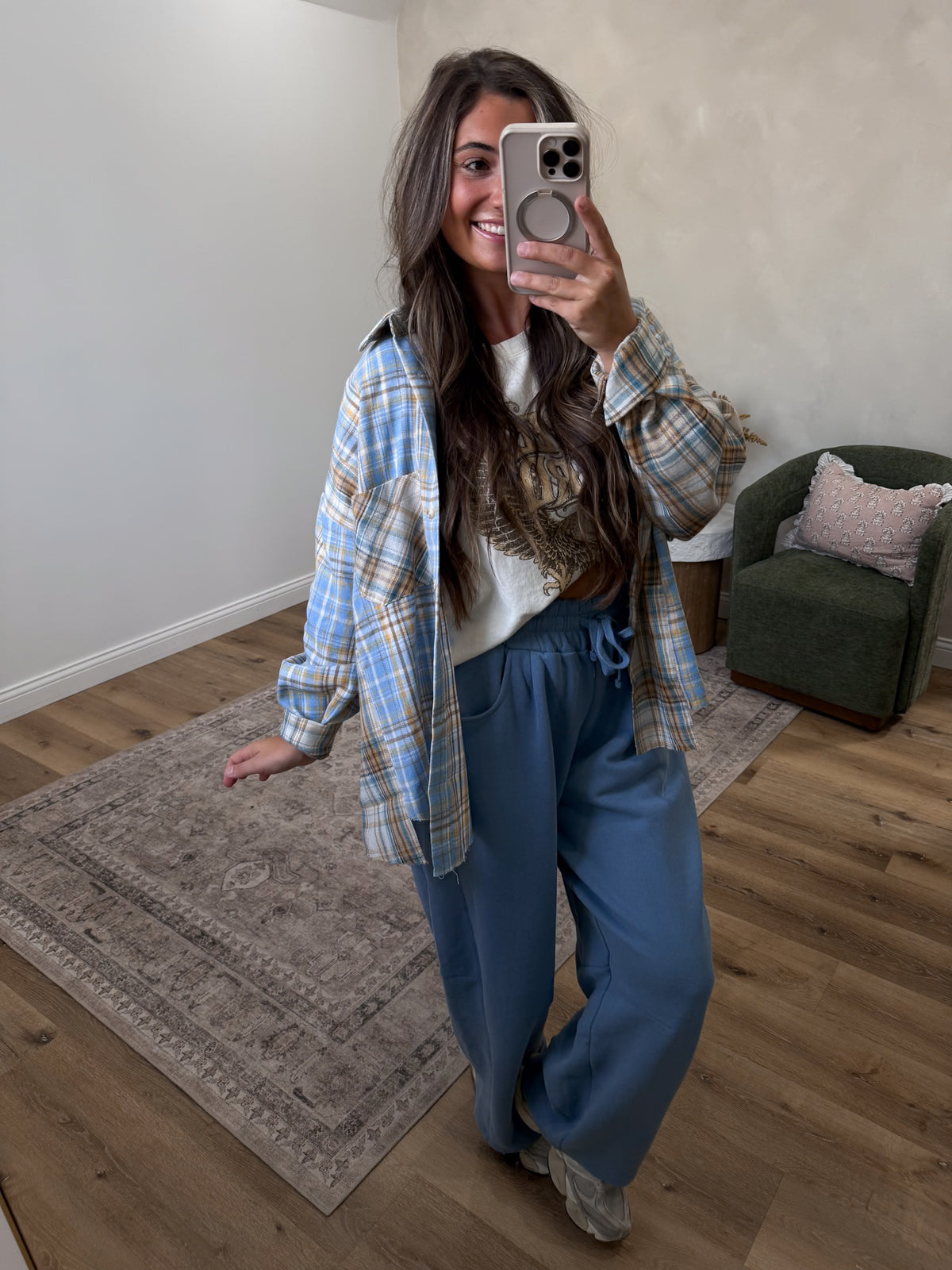 Kambrie Plaid Flannel - tan/blue combo