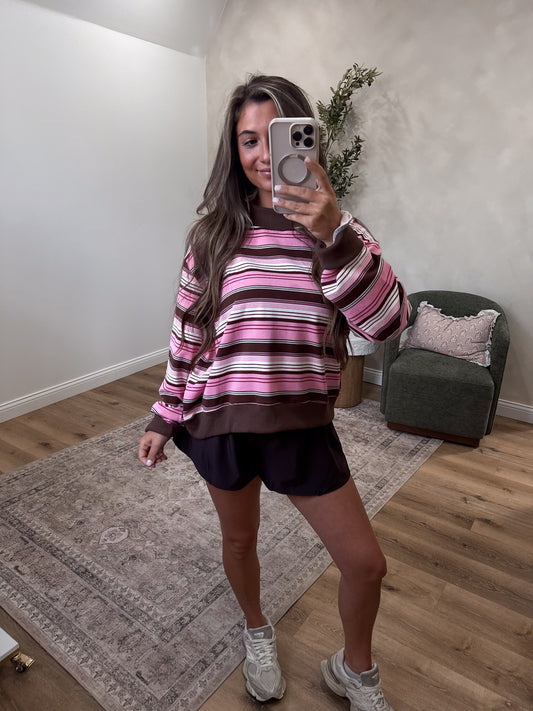 Bridgette Striped Mock Neck Pullover - pink/brown