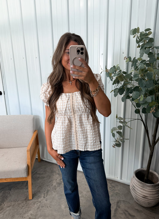 Natural Linen Gingham Blouse