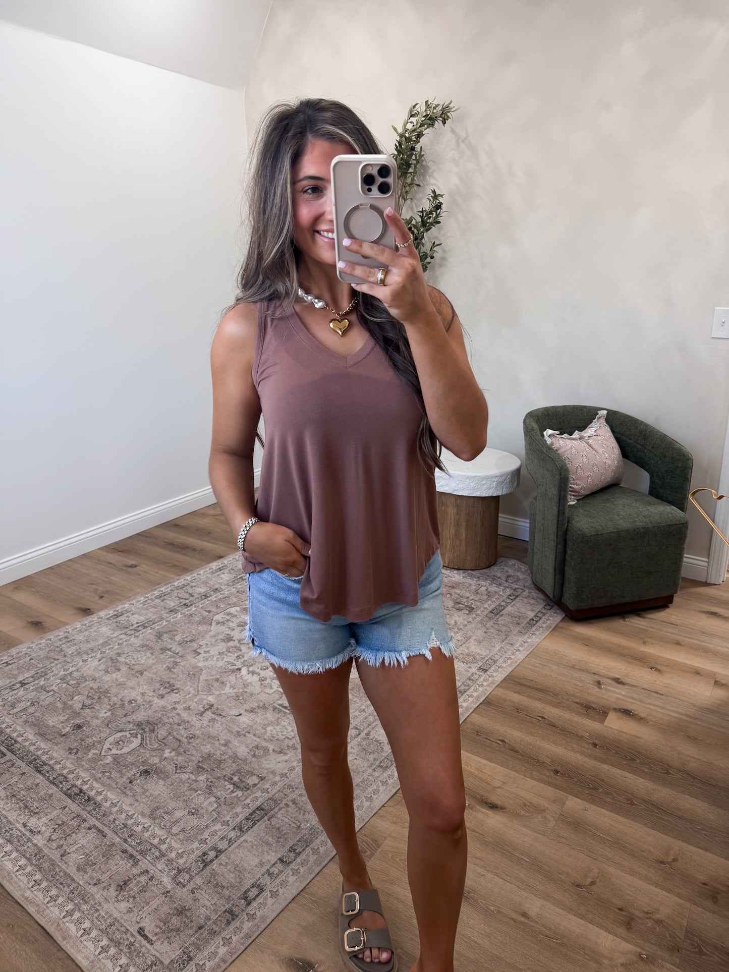 Caroline V-Neck Tank - chocolate milk