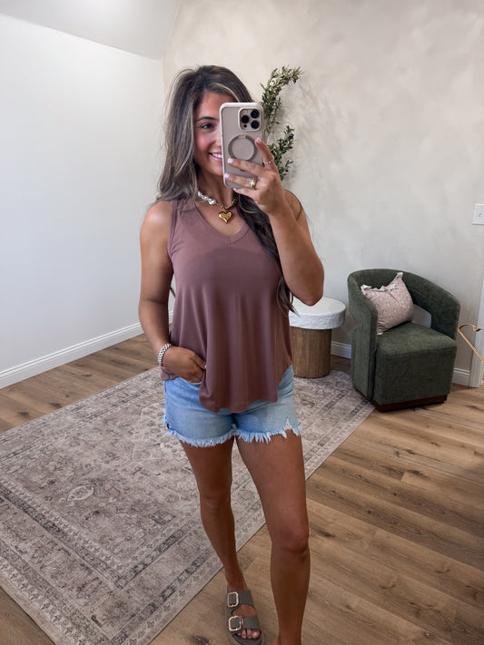 Caroline V-Neck Tank - chocolate milk