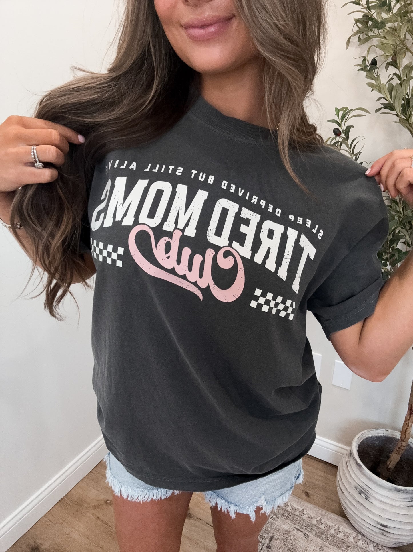 Tired Moms Club Graphic Tee - charcoal