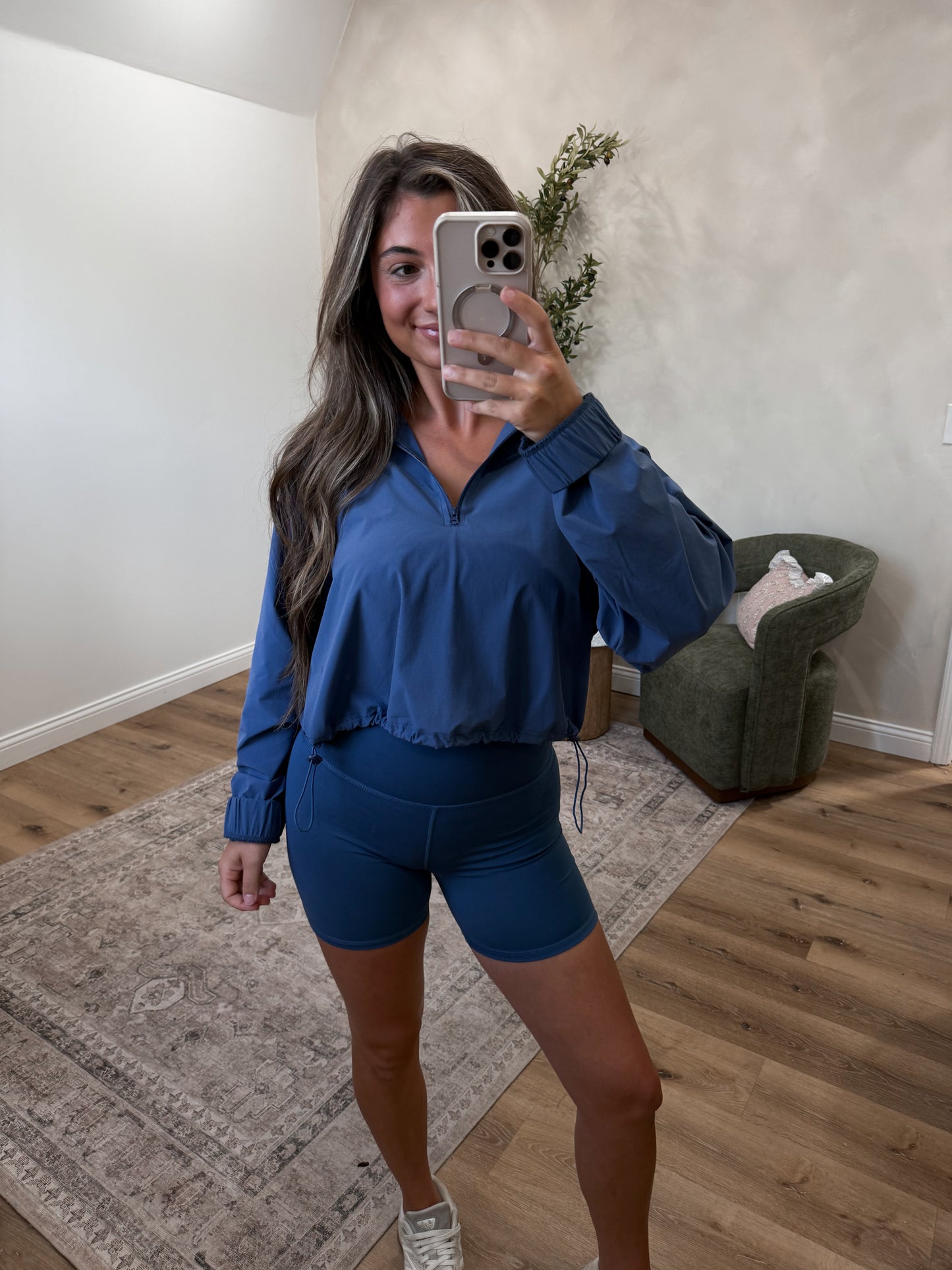 Serena Sculpt Half Zip Pullover - ocean blue