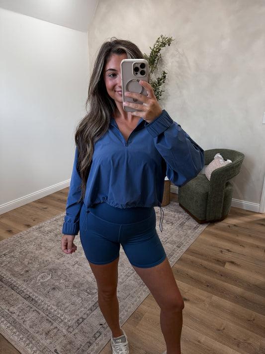 Serena Sculpt Half Zip Pullover - ocean blue