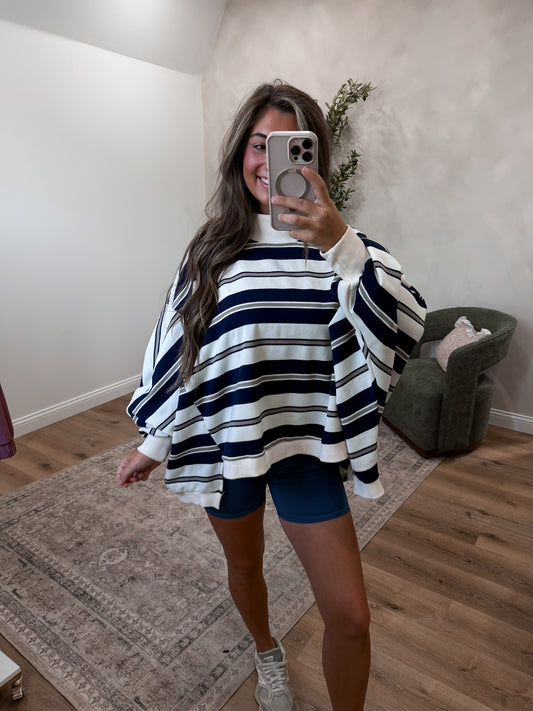 Ryland Striped Oversized Pullover - navy/ash grey