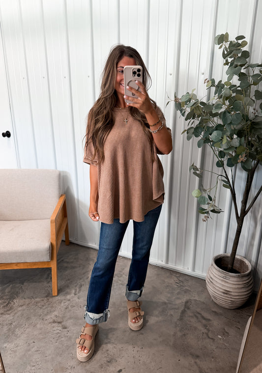 Bella flowy Waffle Top- coffee