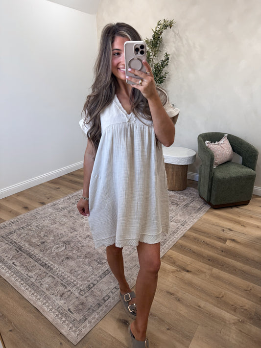 Jada Mineral Washed Gauze Dress - sand beige