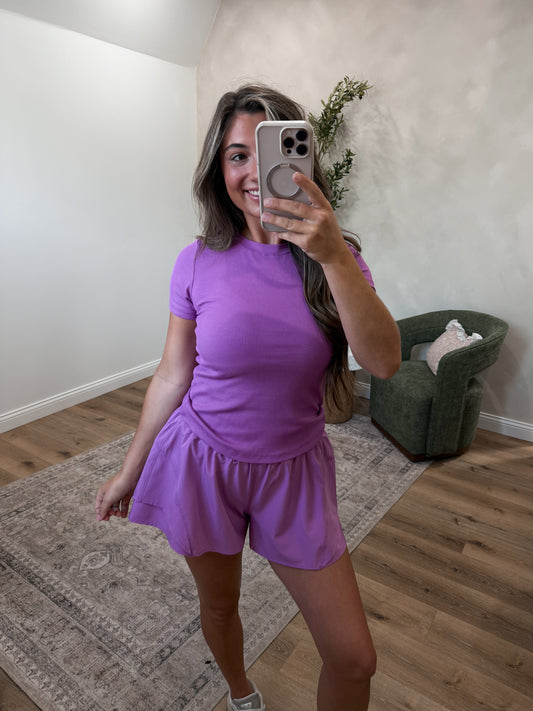 Essential Ribbed Athleisure Top - mulberry