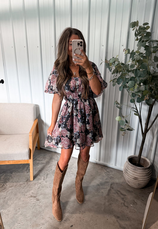 Black Floral Mini Dress