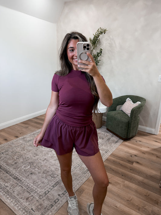 Essential Ribbed Athleisure Top - rosewood