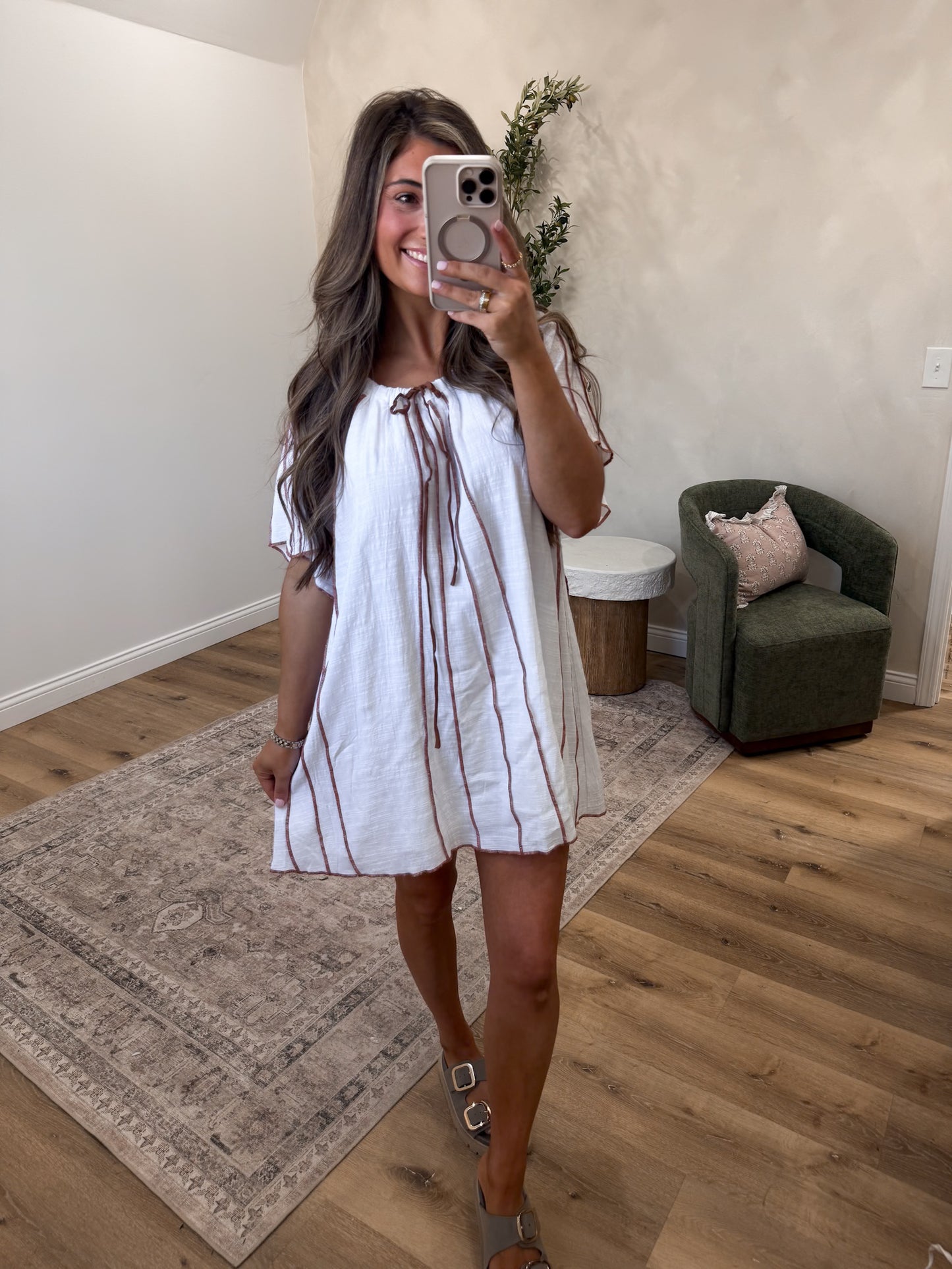 Southern Roots Detail Woven Mini Dress - white