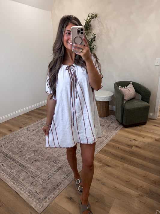 Southern Roots Detail Woven Mini Dress - white
