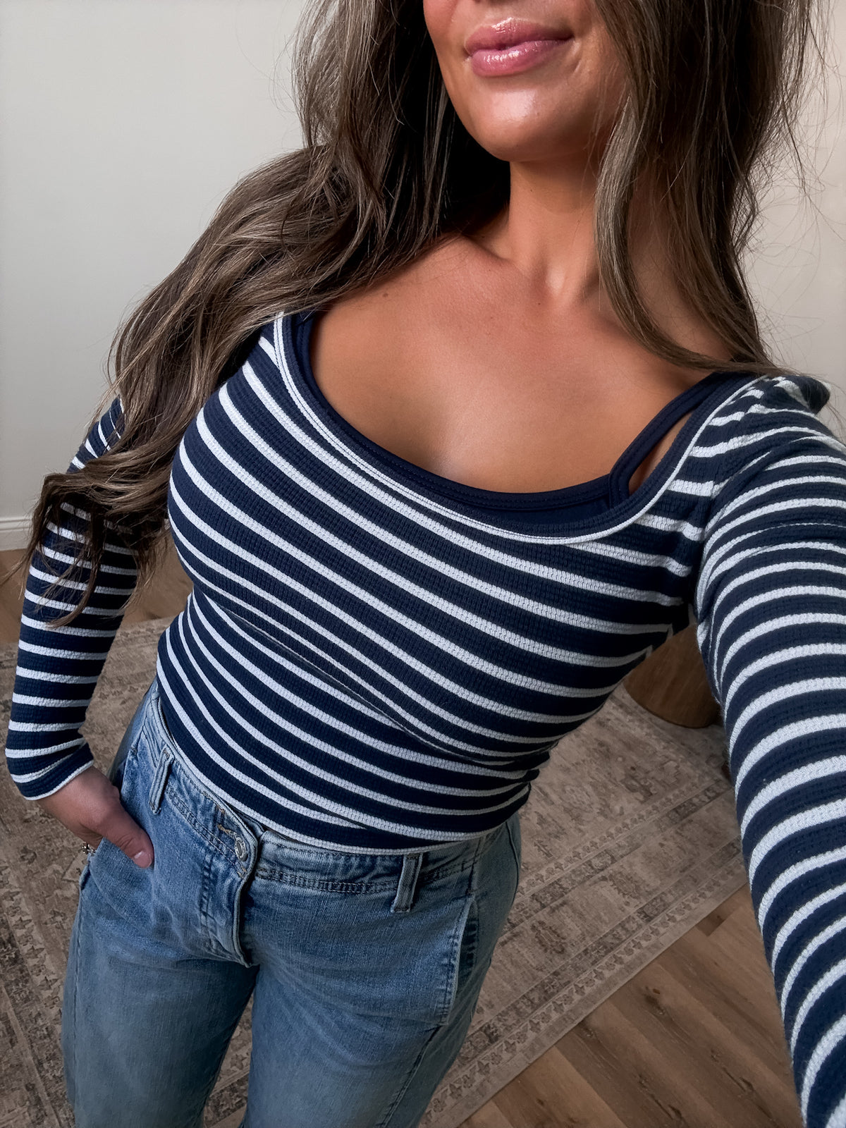 Softly Bold Tank Layered Striped Top - navy/off white