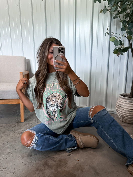 Free Spirit Rock N Roll Graphic Tee- Washed Green