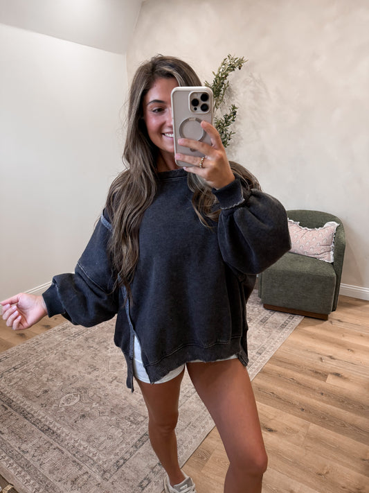 Hallie Mineral Washed Pullover - ash black