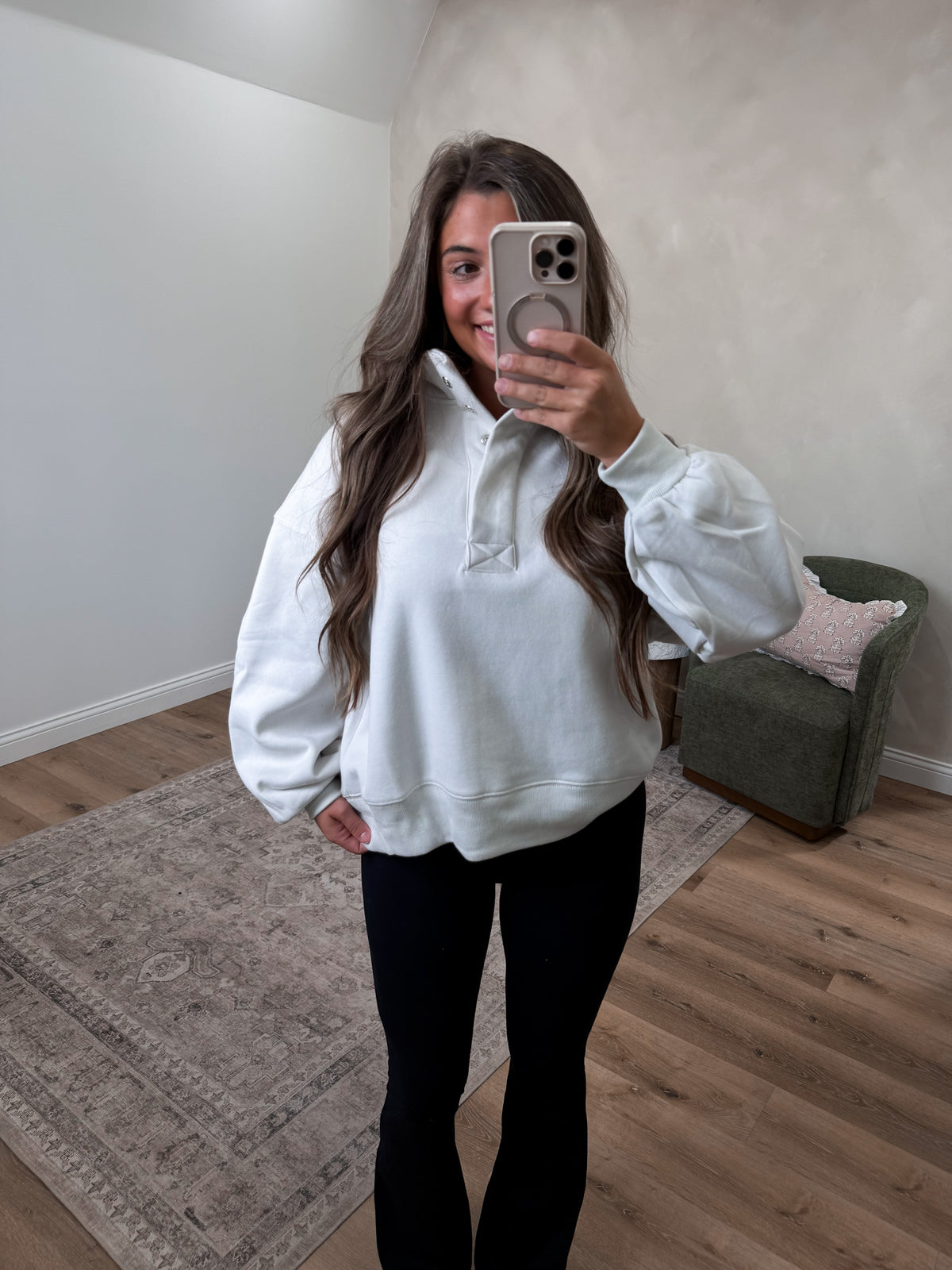 Quick Decisions Half Button Pullover - bone