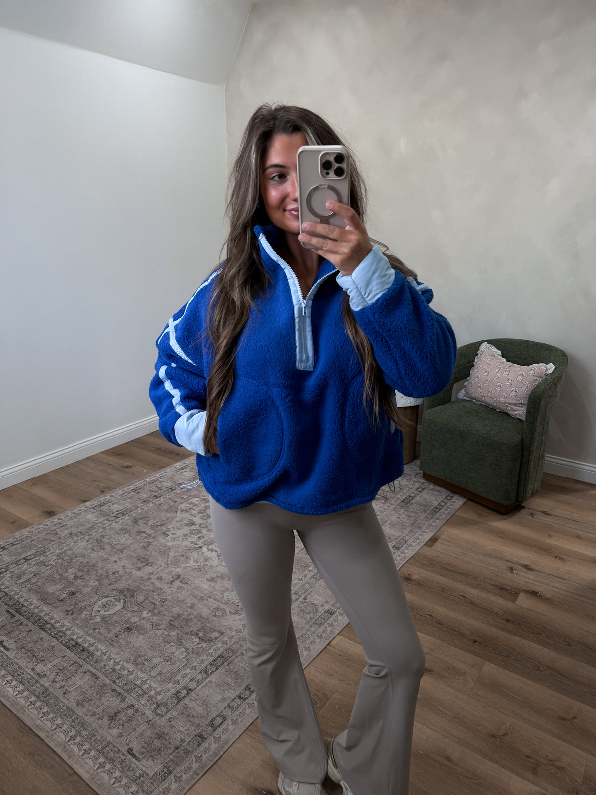 No Worries High Half Zip Pullover - blue