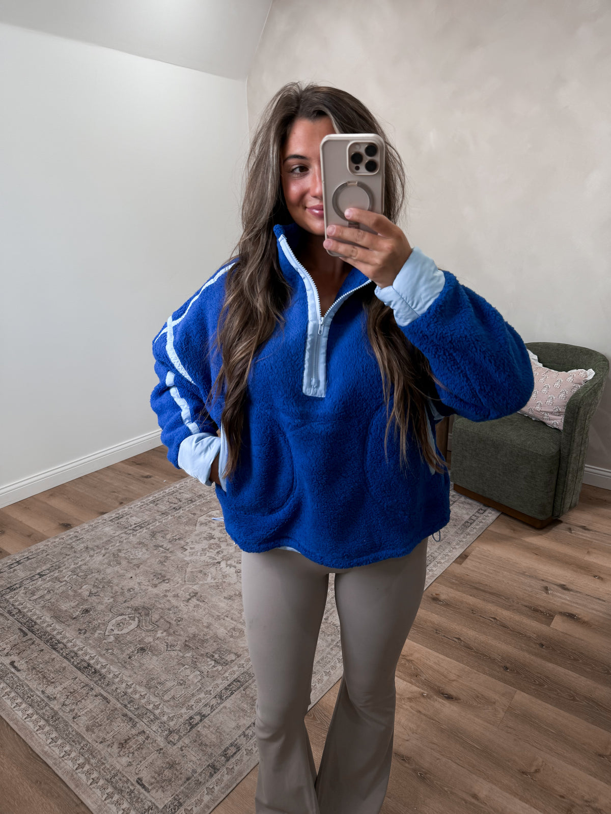 No Worries High Half Zip Pullover - blue