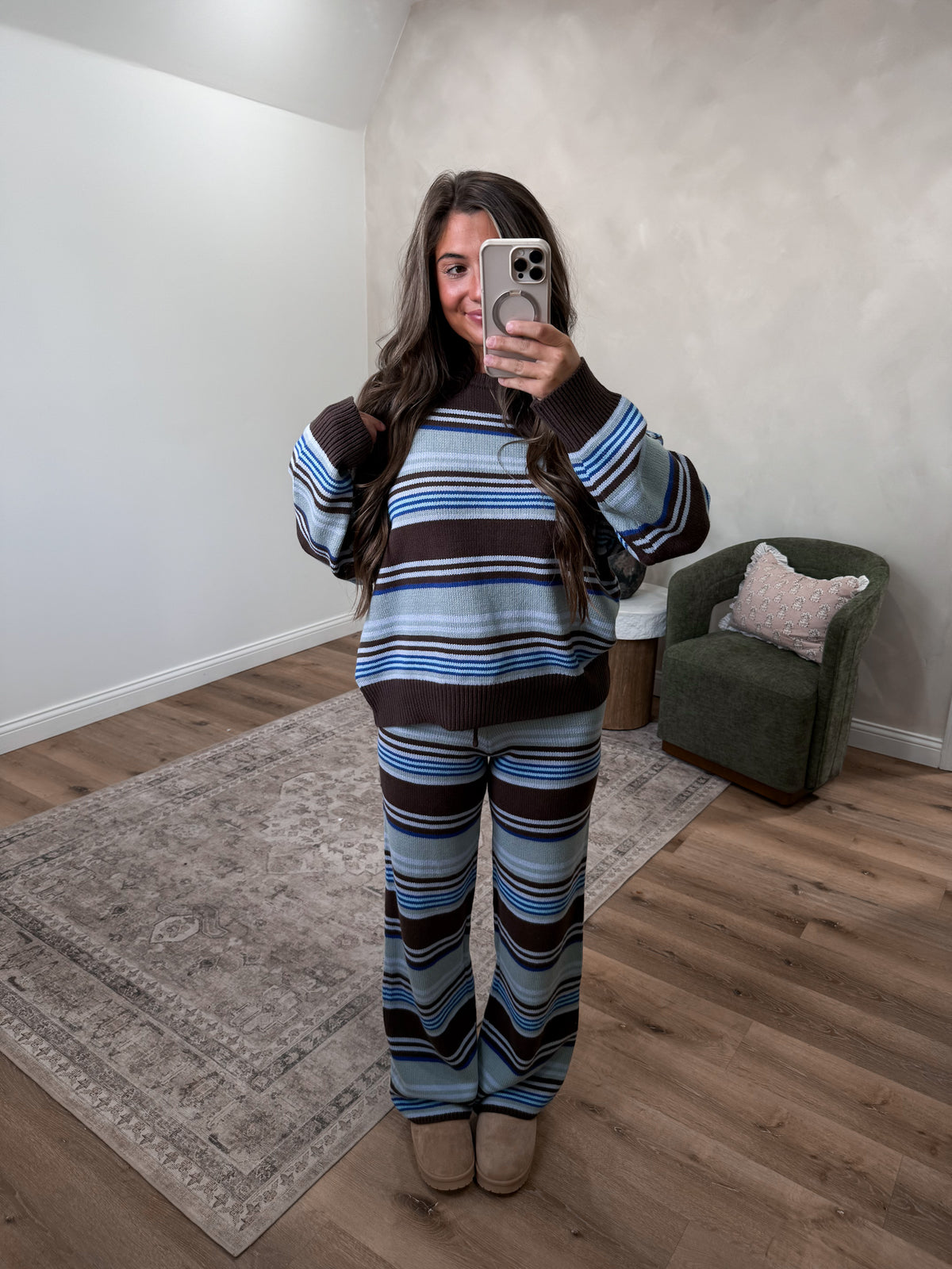 Relaxed Routine Striped Sweater Set - blue multi