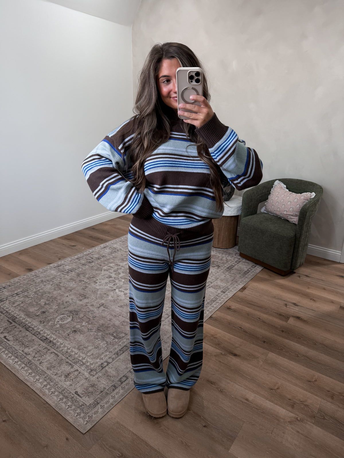 Relaxed Routine Striped Sweater Set - blue multi