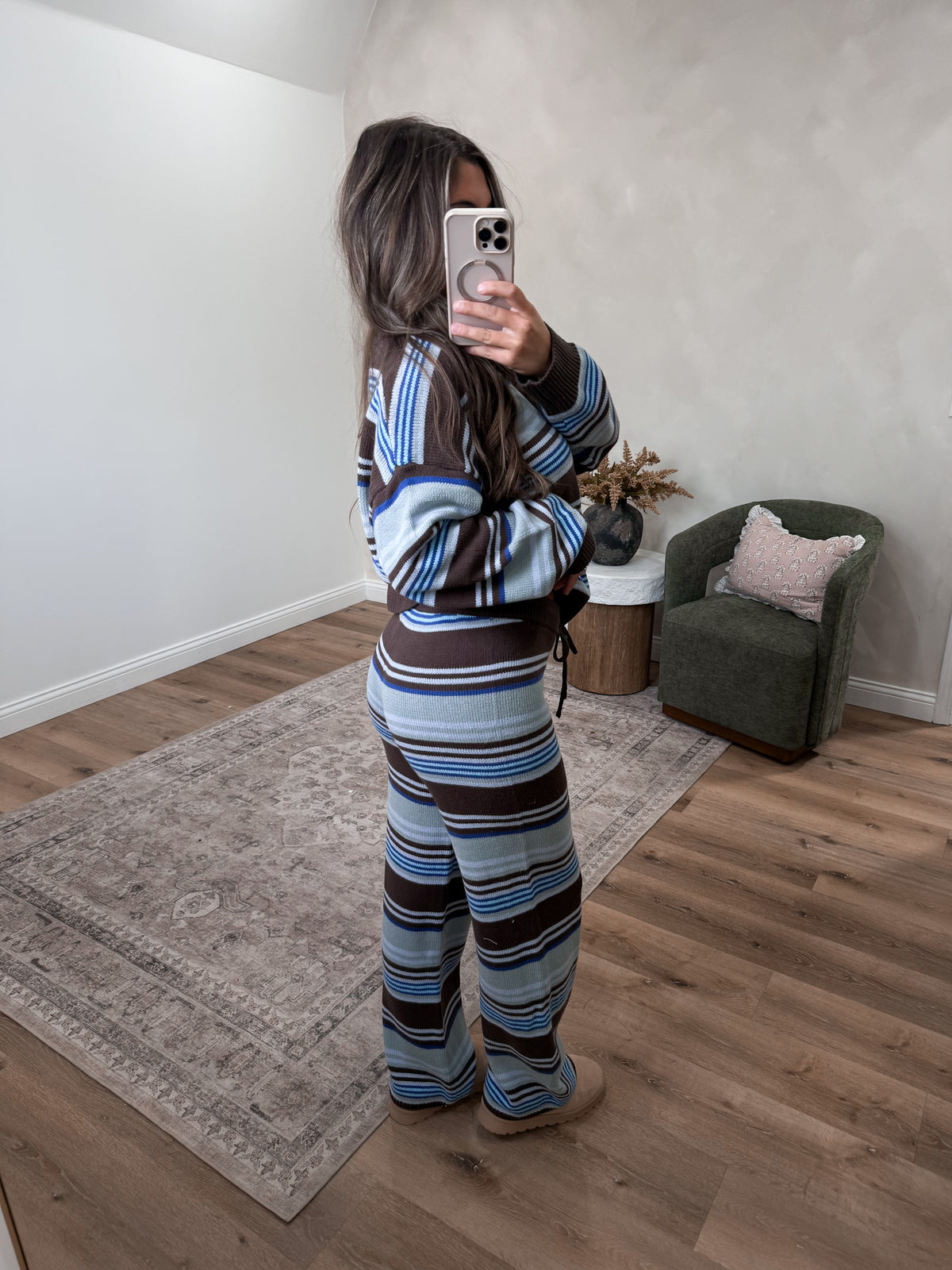 Relaxed Routine Striped Sweater Set - blue multi