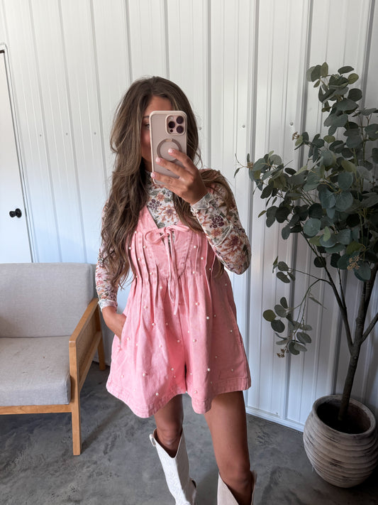Shania Pearl Studded Romper- Dusty Mauve