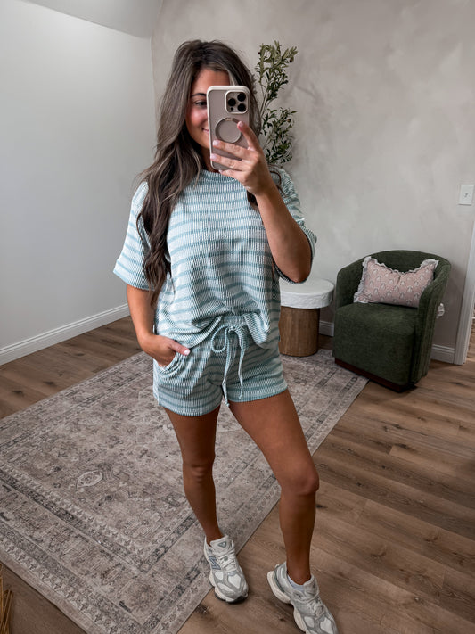 Comfort Stretch Striped Ribbed Short Set - ash jade
