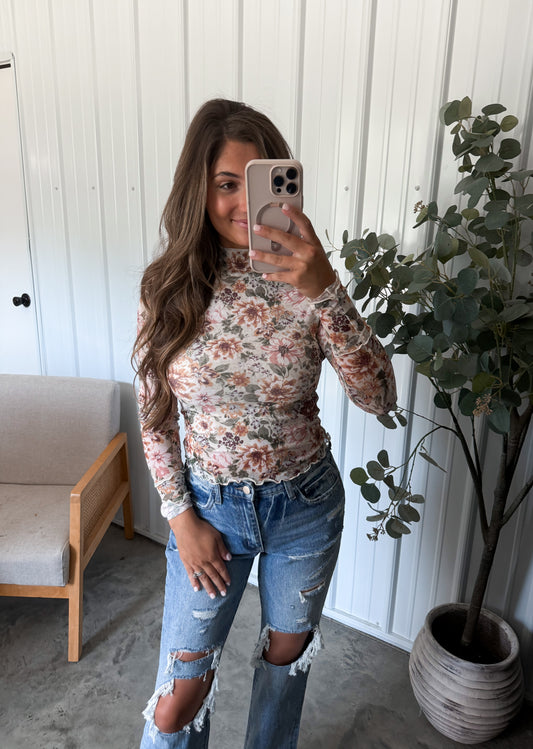 Tiffany Floral Mesh Top - Cream