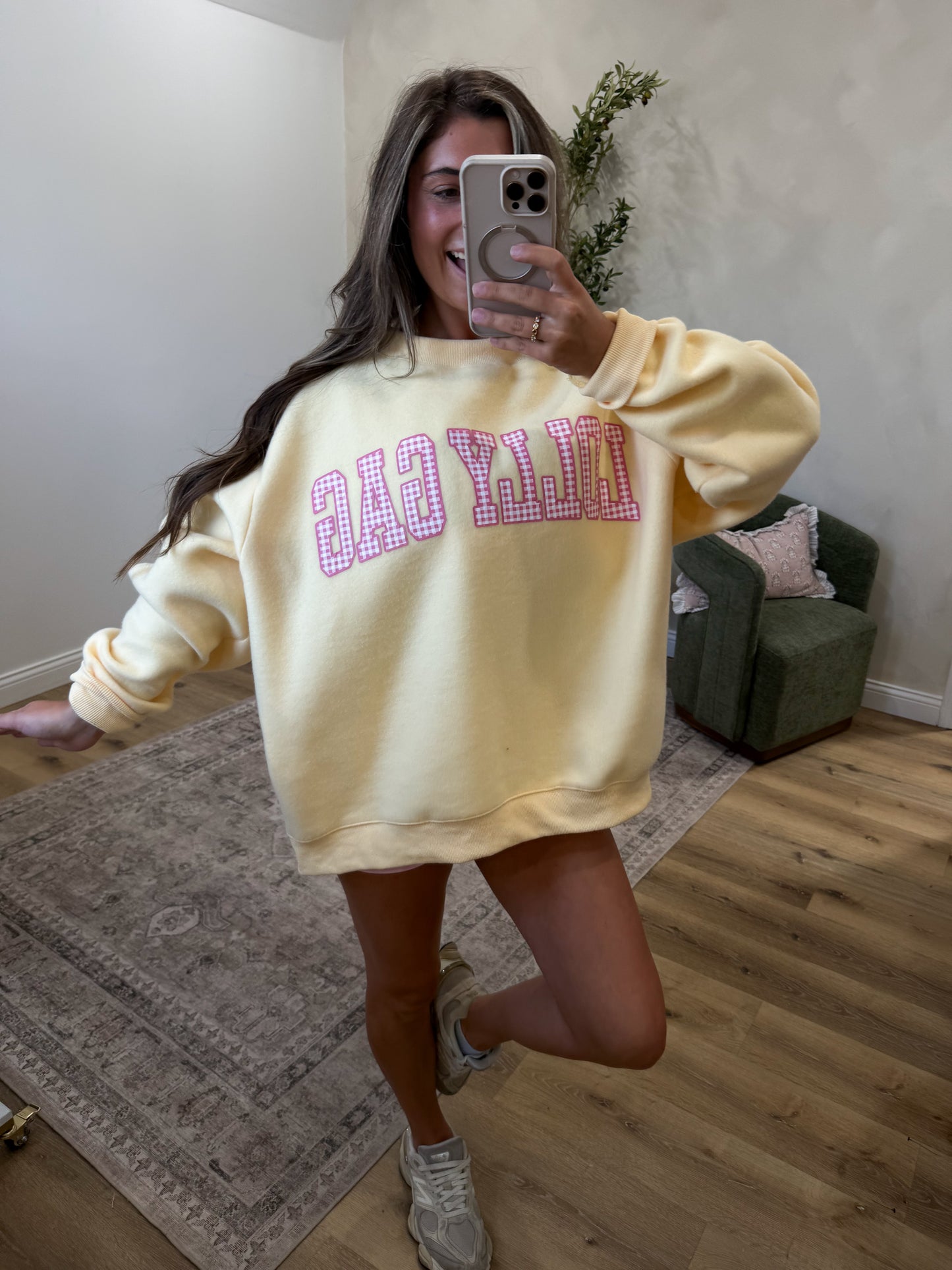 Dilly Dally & Lolly Gag Reversible Mock Neck Pullover - butter yellow