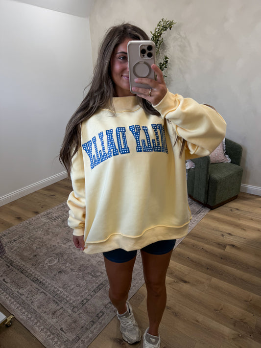Dilly Dally & Lolly Gag Reversible Mock Neck Pullover - butter yellow