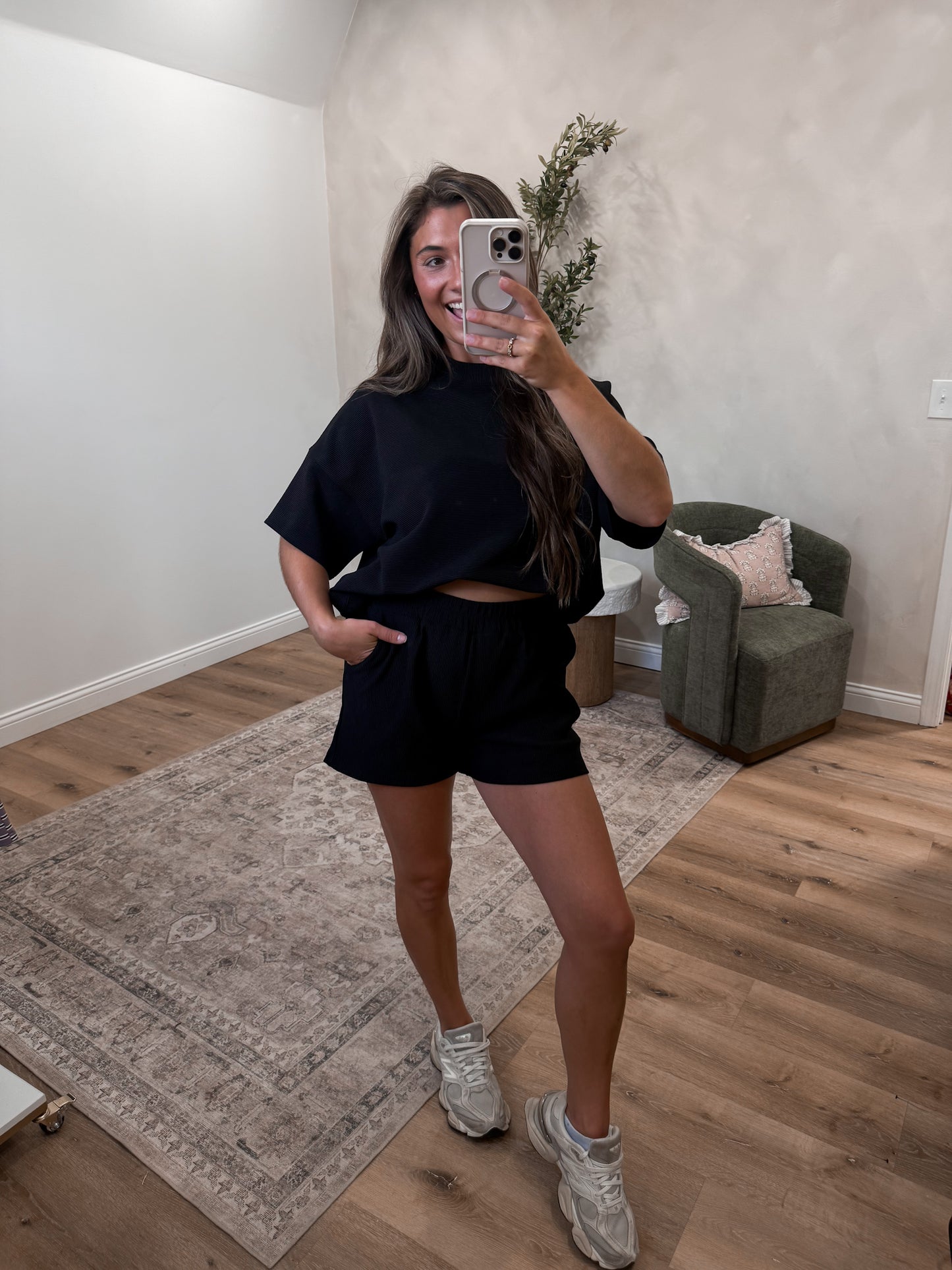 Nina Ribbed Shorts Set - black