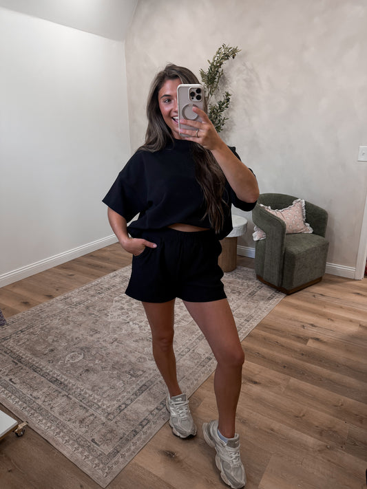 Nina Ribbed Shorts Set - black