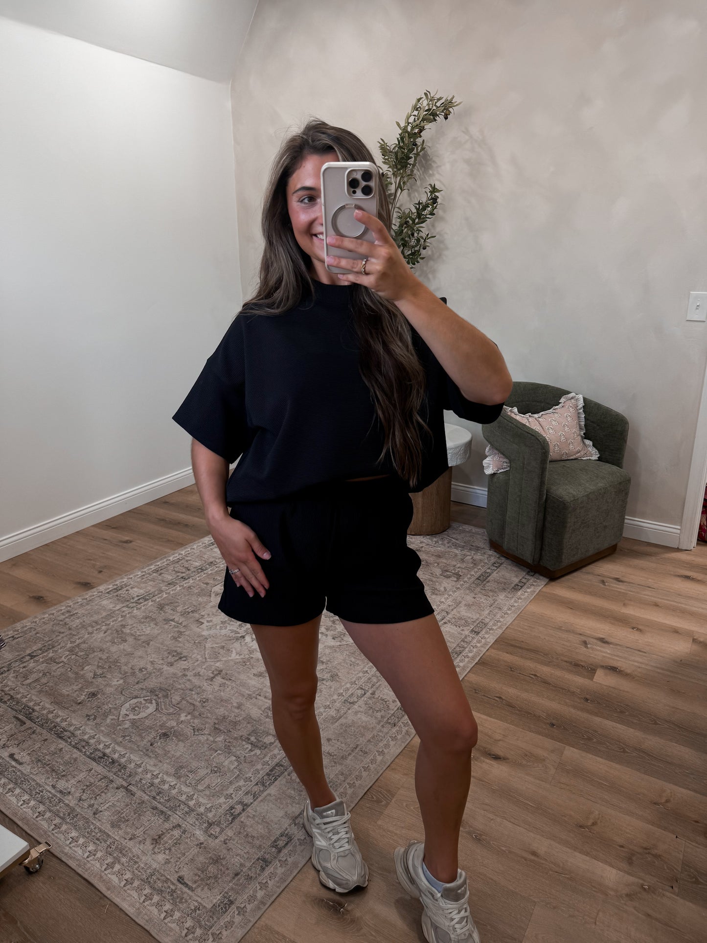 Nina Ribbed Shorts Set - black
