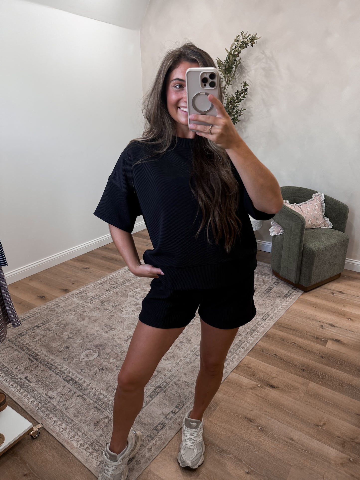 Nina Ribbed Shorts Set - black