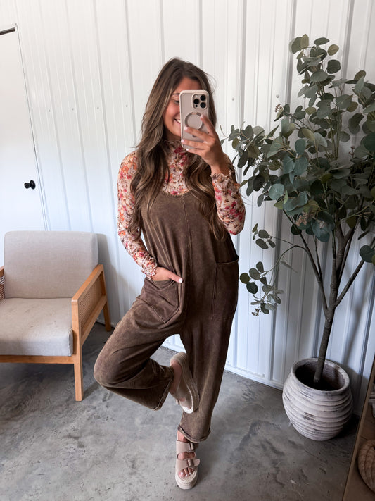 Staple mineral wash jumpsuit - Mahogany