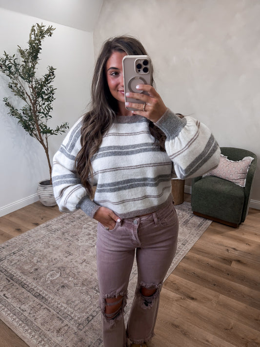 Warm Embrace Striped Sweater - cream
