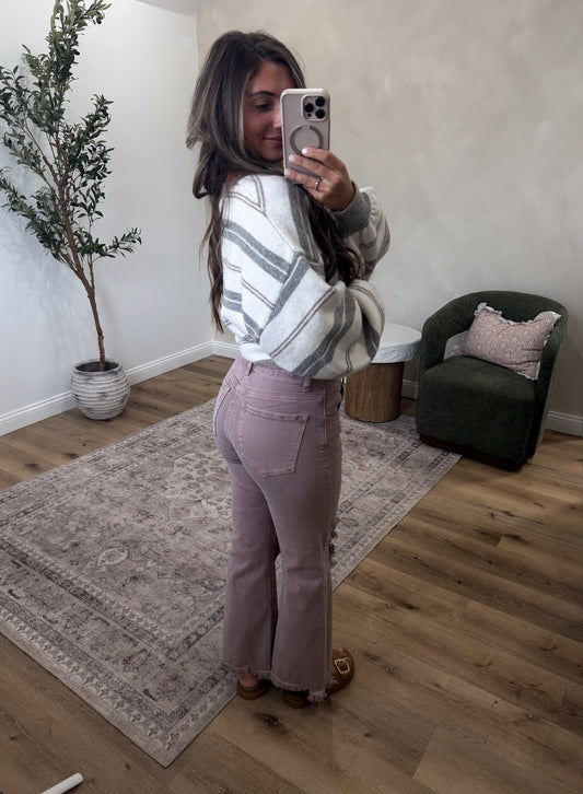 Karsyn High Rise Distressed Straight Jeans - mauve