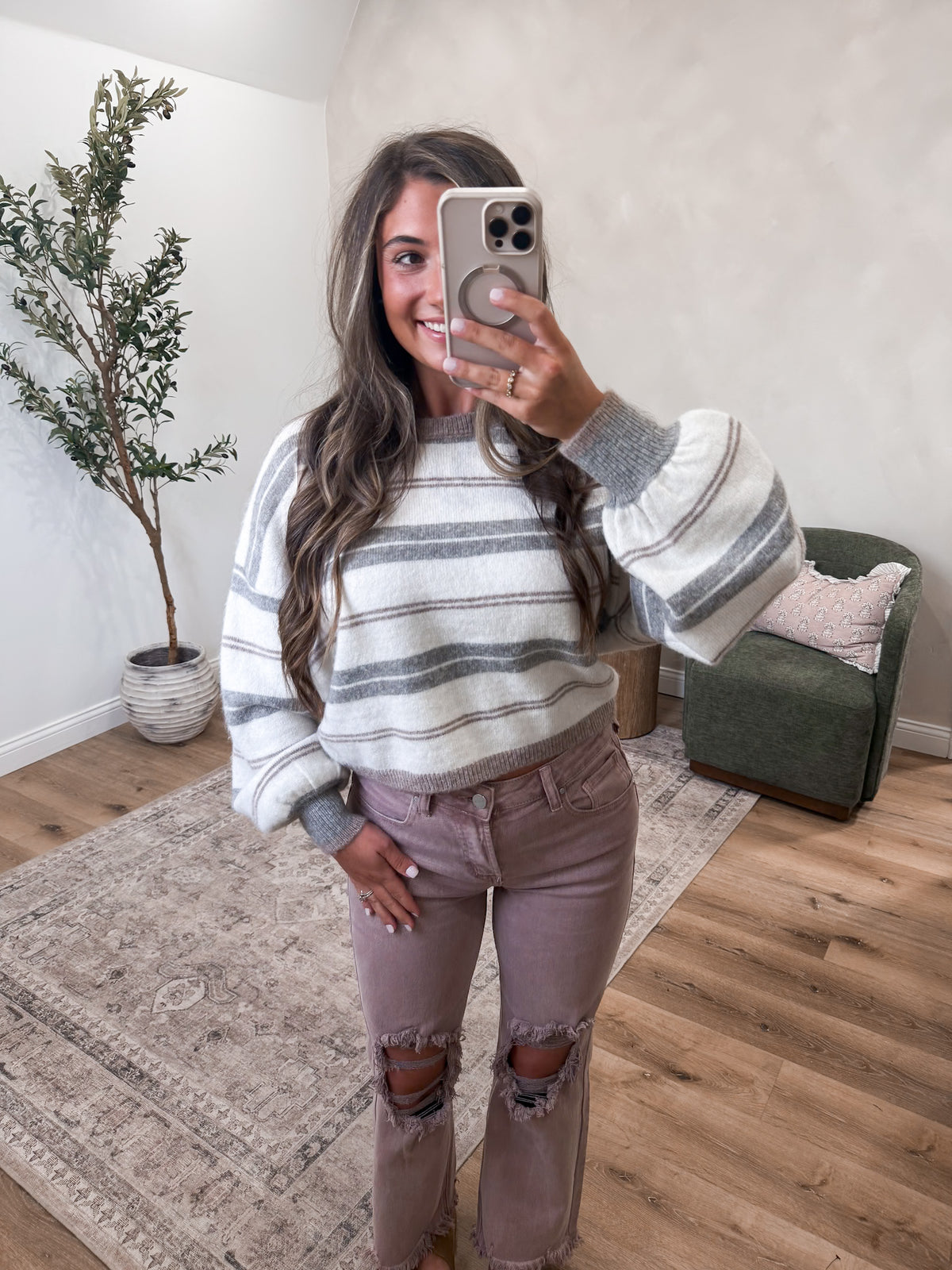 Warm Embrace Striped Sweater - cream