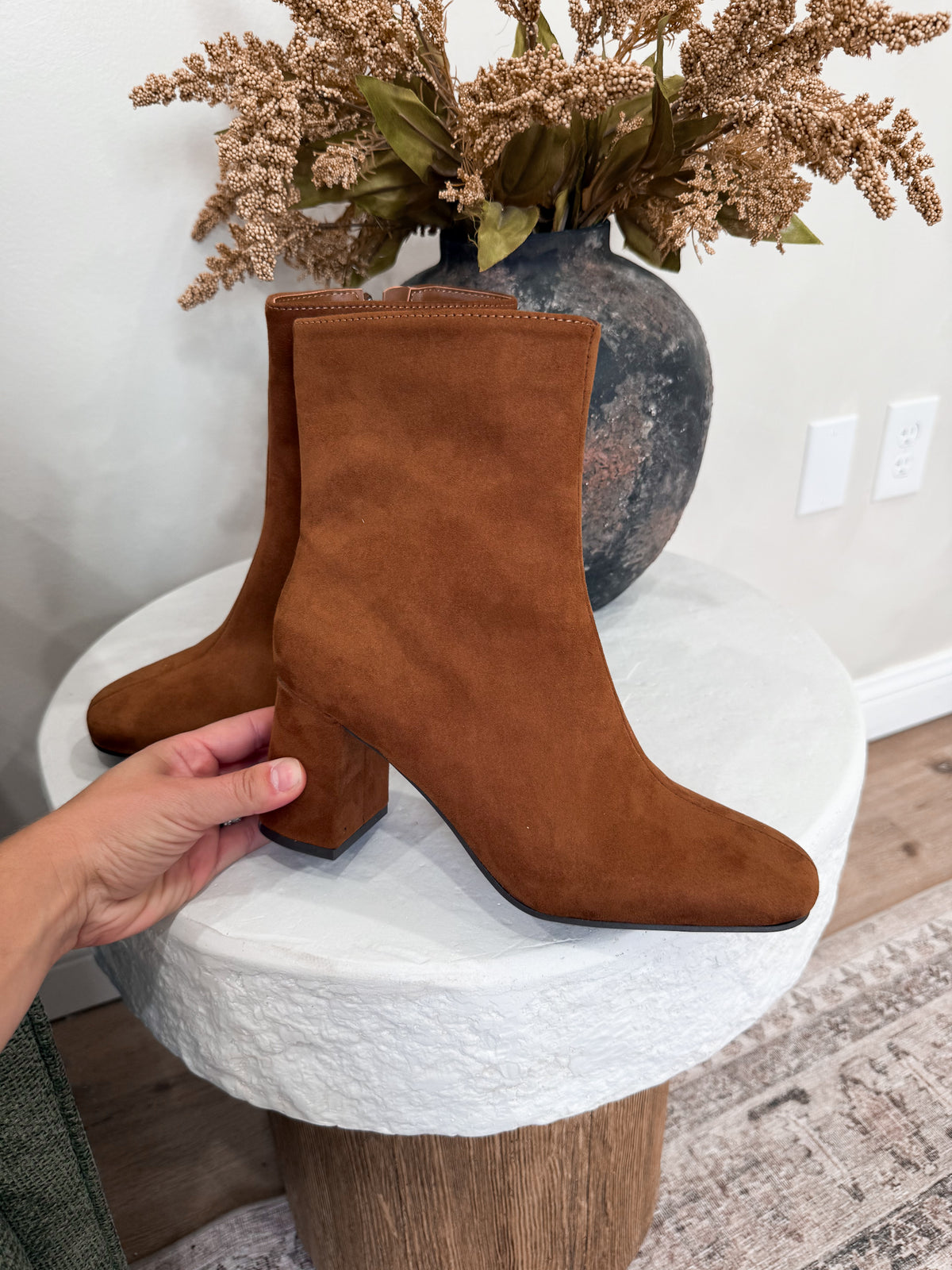 Jessie Block Ankle Boots - tobacco suede