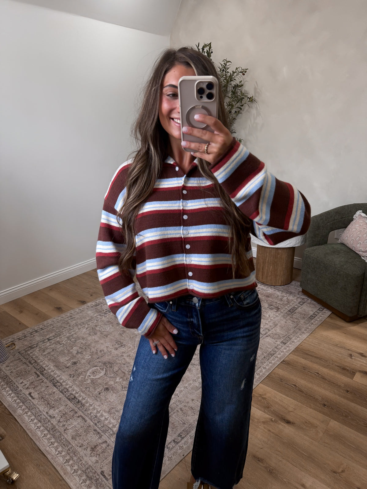 Fall Feels Striped Cardigan - brown multi