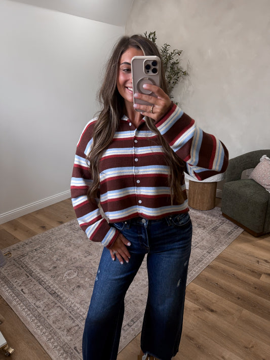 Fall Feels Striped Cardigan - brown multi
