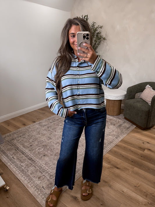 Fall Feels Striped Cardigan - light blue multi