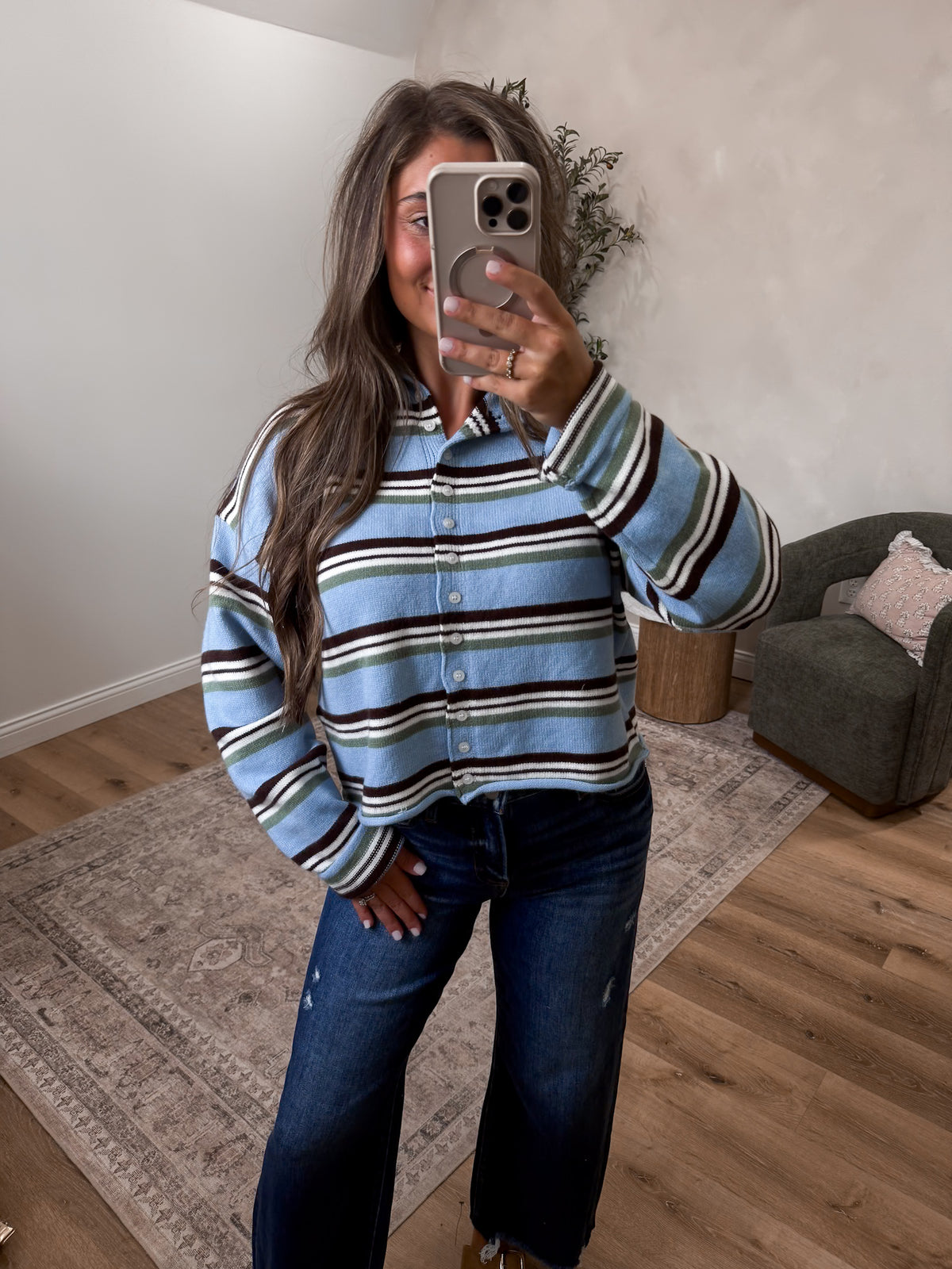 Fall Feels Striped Cardigan - light blue multi