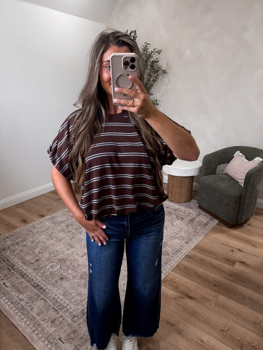 Monica Striped Bubble Top - brown