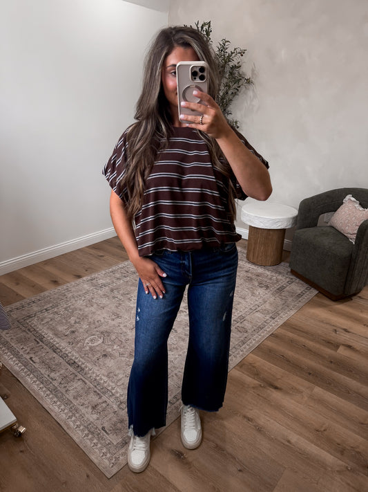 Monica Striped Bubble Top - brown