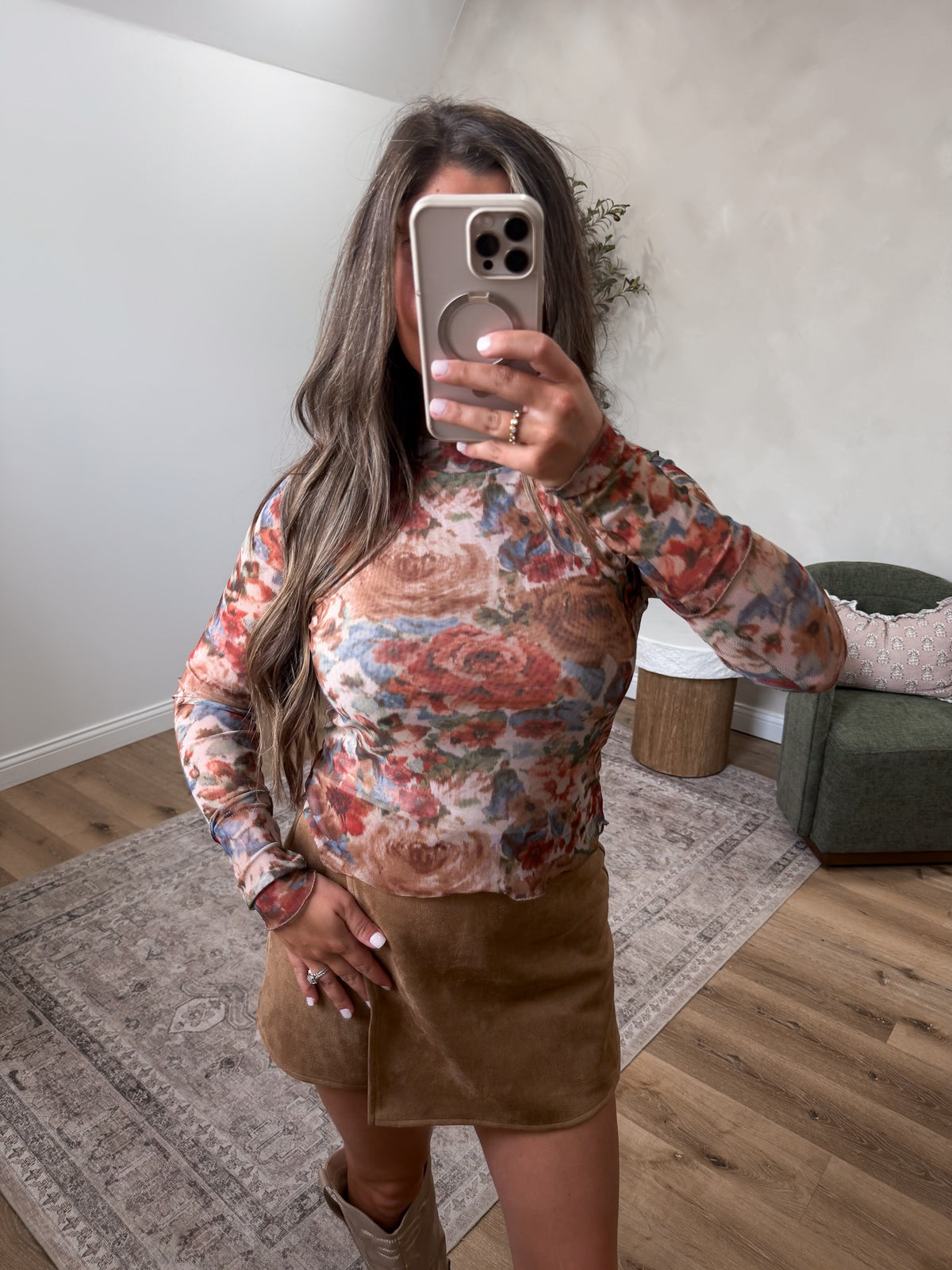 Tiffany Floral Mesh Top - Cream